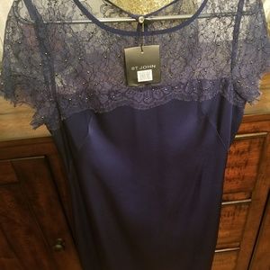 St.John African Vilet Lace&Satin Creep Shath Dress